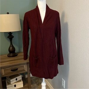 Tahari Open Front Ribbed Long Sleeve Cardigan Burgundy Size Small